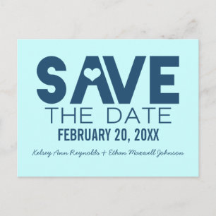 Cute Heart Save the Date Postcard, Dark Blue Announcement Postcard