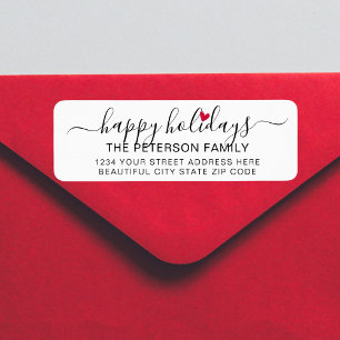 Cute Heart Script Happy Holidays Return Address 