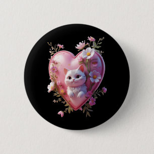 Cute Heart Shape with a cat Funny Unisex Design 2 Inch Round Button