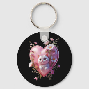 Cute Heart Shape with a cat Funny Unisex Design Keychain