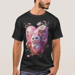 Cute Heart Shape with a cat Funny Unisex Design T-Shirt