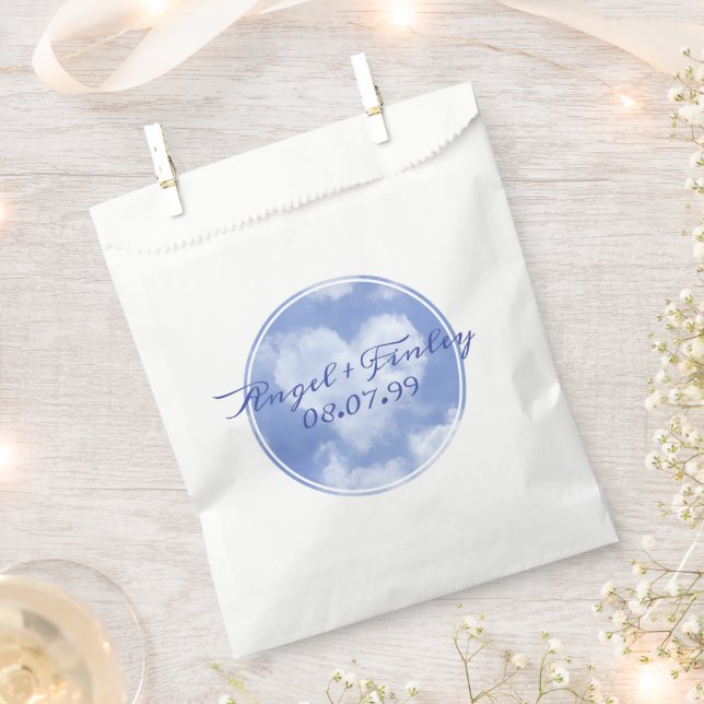 Cute Heart Shaped Cloud & Blue Sky Elegant Wedding Favour Bag (Clipped)