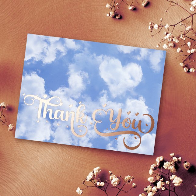 Cute Heart Shaped Cloud Blue Sky Wedding Thank You Foil Holiday Postcard (Creator Uploaded)