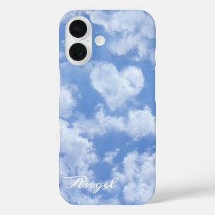 Cute Heart Shaped Cloud In Blue Sky Cheerful Happy iPhone 16 Case