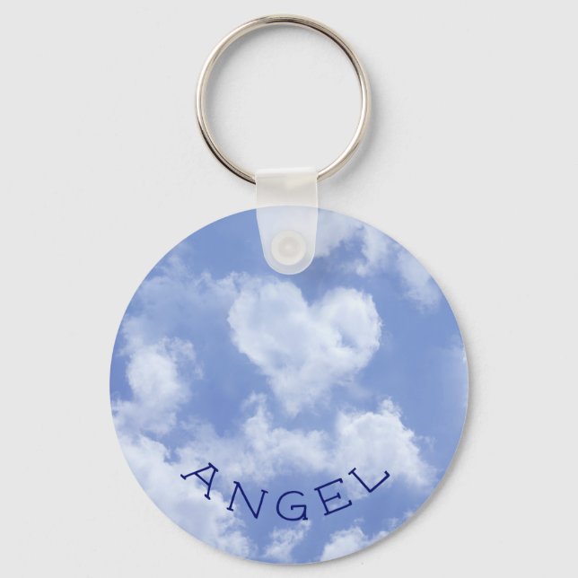 Cute Heart Shaped Cloud In Blue Sky Cheerful Happy Keychain (Front)