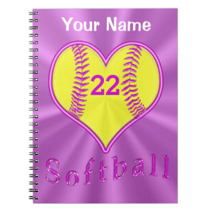 Cute Heart Shaped Softball Notebook Personalized
