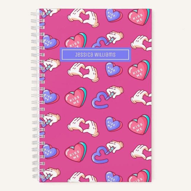 Cute Heart Sign Doodle Pattern Teen Love Pink Notebook (Front)