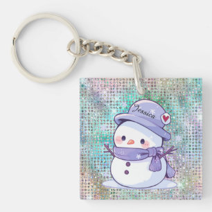 Cute Heart Snow Man Pastel Pattern Keychain