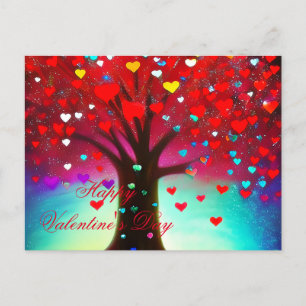 Cute heart tree valentine postcard