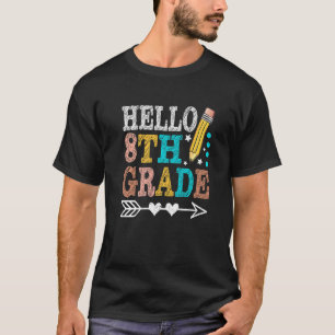 Cute Heart Vintage Hello 8th Grade Students Teache T-Shirt