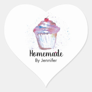 Cute heart Watercolor Cupcake Homemade Heart Sticker