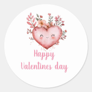 cute heart watercolor with flowers painted classic round sticker