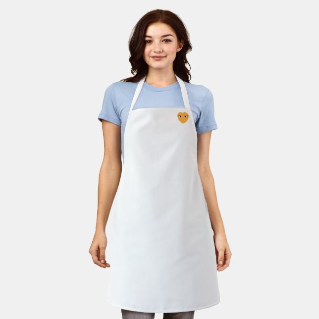 Cute Heart with Eyes on White Apron (Worn)