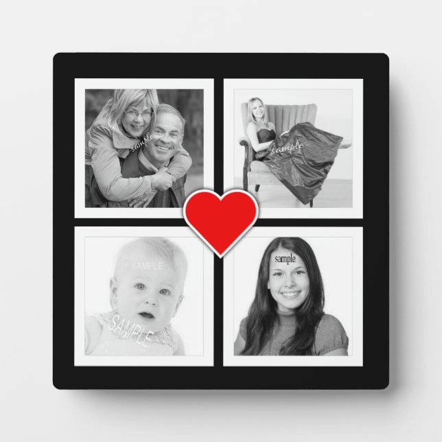 Cute Heart with Four Photos Custom Plaque (Front)