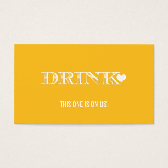 Cute Heart Yellow Wedding Drink Ticket (Front)