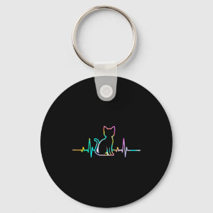 Cute Heartbeat Cat Lover Animal Silhouette  Keychain