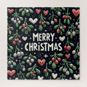 Cute hearth Christmas Mistletoe branch Jigsaw Puzzle