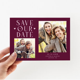 Cute Hearts 2-Photo Cranberry Wedding Save The Date
