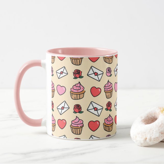 Cute Hearts and Cupcakes Mug (Avec donut)