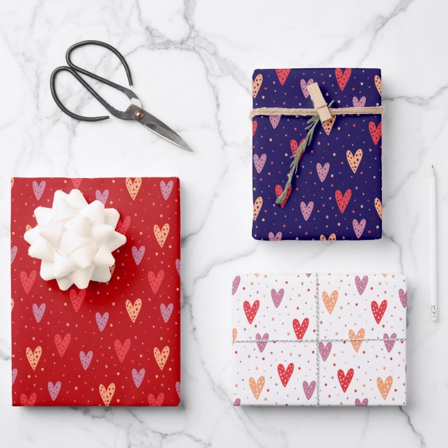 Cute Hearts and dots Valentines Pattern Wrapping Paper Sheet (Front)