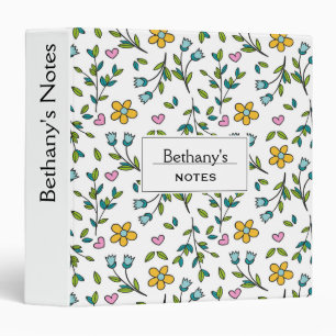 Cute Hearts and Flower Pattern Personalised Notes Binder