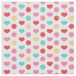 Cute Hearts and Flowers Pattern Kids Fabric