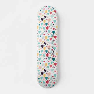 Cute Hearts and Polka Dots Pattern Colourful Girly Skateboard