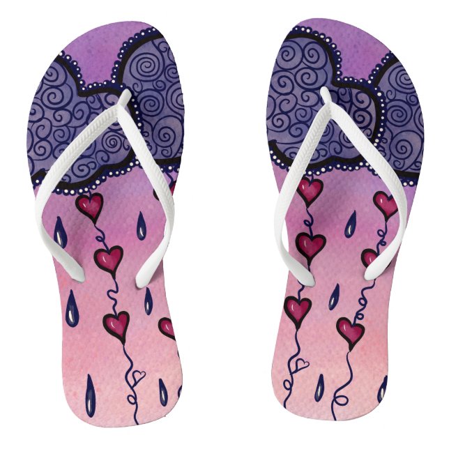 Cute hearts and raindrops flip flops (Footbed)
