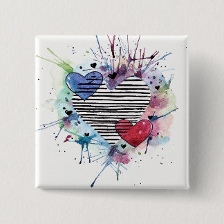 Cute Hearts And Washes In Watercolor   2 Inch Square Button