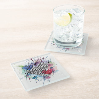 Cute Hearts And Washes In Watercolor Glass Coaster