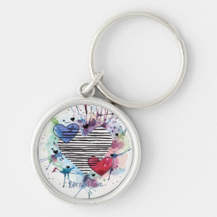 Cute Hearts And Washes In Watercolor Keychain