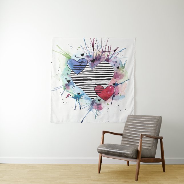Cute Hearts And Washes In Watercolor  Tapestry (In Situ)