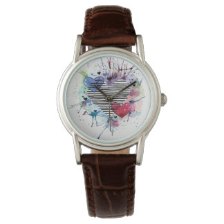 Cute Hearts And Washes In Watercolor Watch