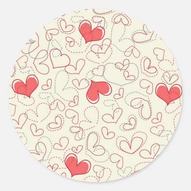 Cute Hearts Background Classic Round Sticker (Front)