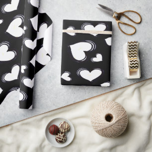 Cute Hearts Black Wrapping Paper