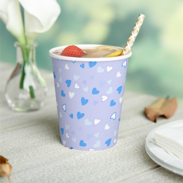 Cute Hearts Blue Paper Cups (Insitu)
