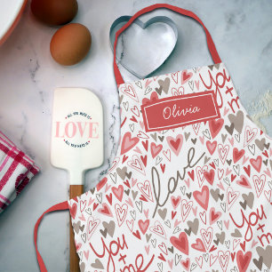 Cute Hearts Boho Valentines Pattern Apron