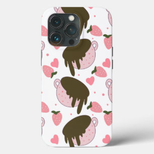 Cute Hearts Chocolate Strawberries Pattern Pink  iPhone 13 Pro Case
