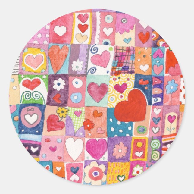 Cute Hearts Classic Round Sticker (Front)