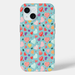 Cute Hearts Colourful Pattern iPhone 15 Case