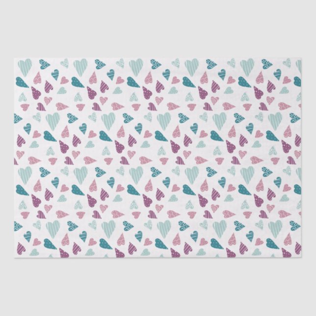 Cute Hearts Doodle Rose Valentine's Day Pink Teal  Tissue Paper (Front)