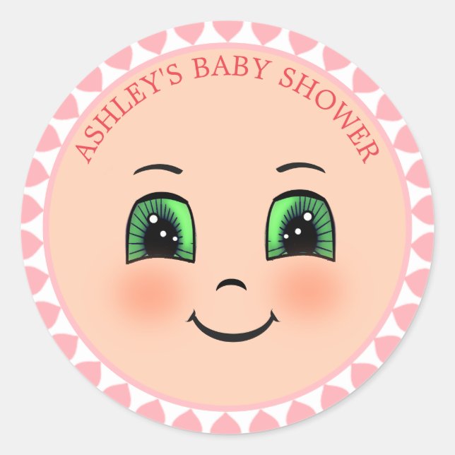 Cute Hearts & Happy Face Baby Shower Classic Round Sticker (Front)