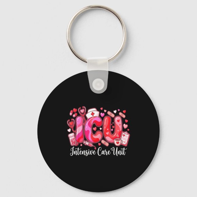 Cute Hearts Icu Valentine Nurse Valentines Day Shi Keychain (Front)