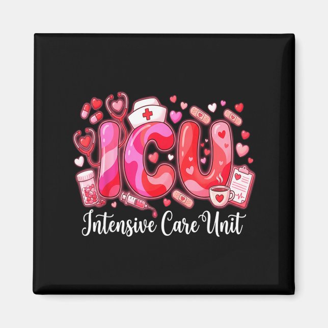 Cute Hearts Icu Valentine Nurse Valentines Day Shi Magnet (Front)