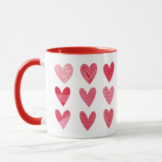 Cute hearts in pink and red tones mug