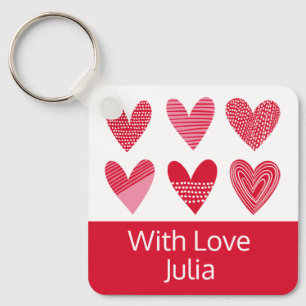 Cute hearts in red and pink with text keychain