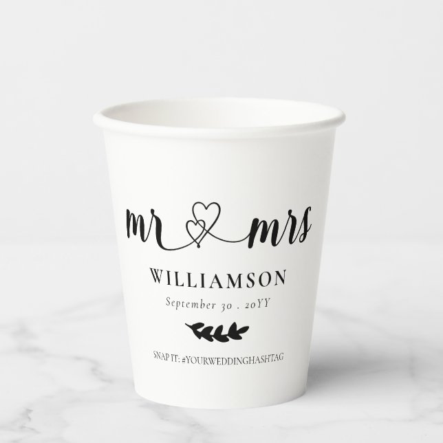 Cute Hearts Mr & Mrs Wedding Engagement Paper Cups (Front)