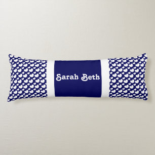 Cute Hearts, Navy Blue & White, Add your name Body Pillow