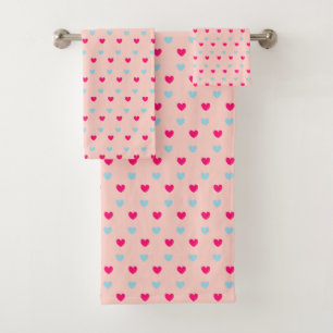 Cute Hearts on Pink Bath Towel Set