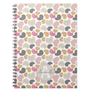 Cute Hearts Pastel Colours Monogram Name  Notebook